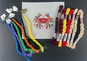 Hand Painted Needlepoint Canvas Kit Christmas Crab Holiday Lights DMC Wool